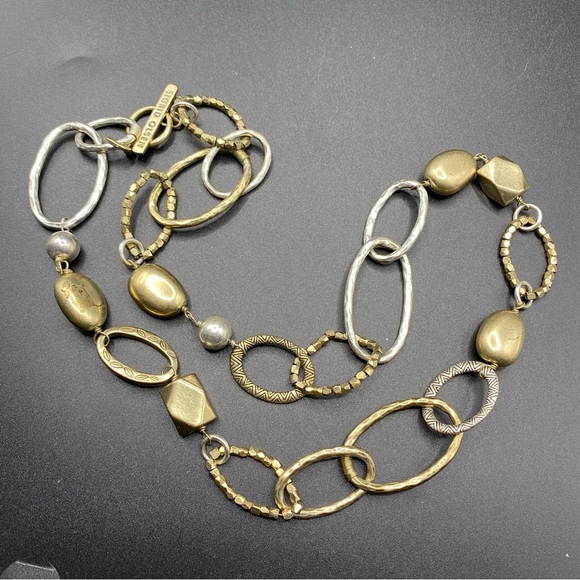 SIGRID OLSEN Gold Siver Textured Links & Beads Toggle Clasp Necklace - Picture 6 of 7